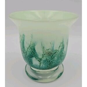 AMICI Vase Blue with Sea Foam Bubbles Hand Blown Art Glass Vase Italy